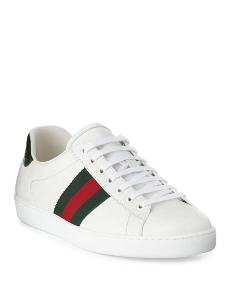 gucci new ace leather sneakers with web detail|gucci ace sneakers men discounted.